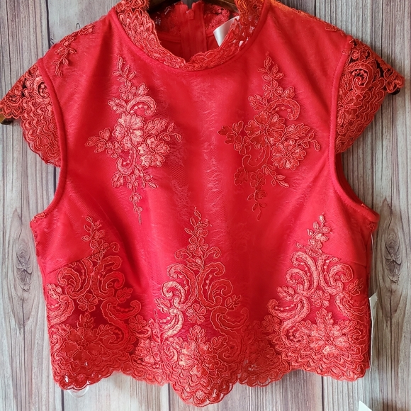 A.Drea 2 Piece Dress A-Line Floral Lace Red Size M - Picture 4 of 15
